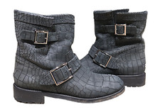 JIMMY CHOO Women's Youth Matte Croc Embossed Double Buckle Moto Boots Size 37