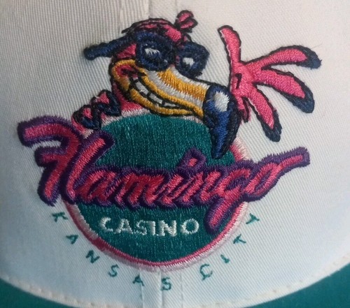 Vintage Flamingo Casino Hat Snapback Cap Kansas City Missouri 90s Teal Gambling - Picture 5 of 8