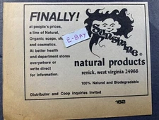 1974 Ad. Sunshine Natural Products. Renick, West Virgina.