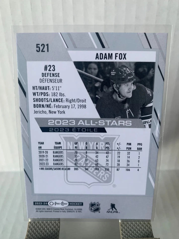 2023-24 OPC O-Pee-Chee All-Stars Adam Fox 521 New York Rangers - Image 2 of 2