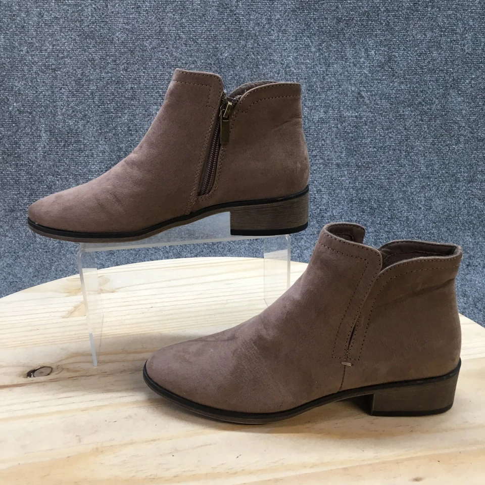 Botas de Bambú para Mujer 6 Laterales Cremallera Botines Marrón Tela Tacones Informales Cómodos Foto 2 de 4