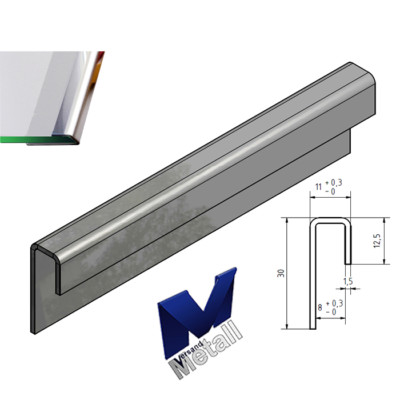 Edelstahl Einfassprofil 3 für 8 mm Glas 1,5mm  1.4301 IIID spiegelnd 