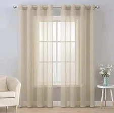 2 Privacy Panels Sheer Grommet Curtains, Beige Window Drapes 54x96 inches Each