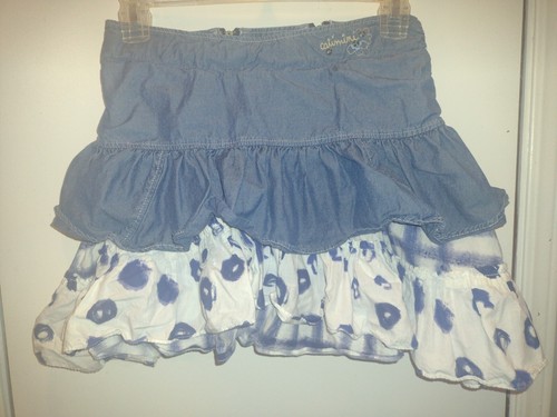 Girls Size 12 Catimini Cotton Denim Skater Layered Ruffle Skirt Short 80's Style - Picture 2 of 6