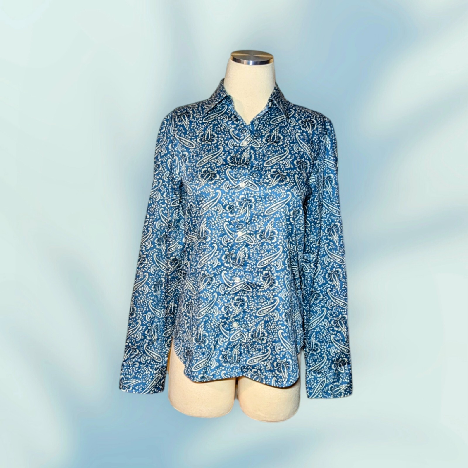 CHAPS Women’s Size Medium Teal Green FIREFLY Paisley NoIron Button Up