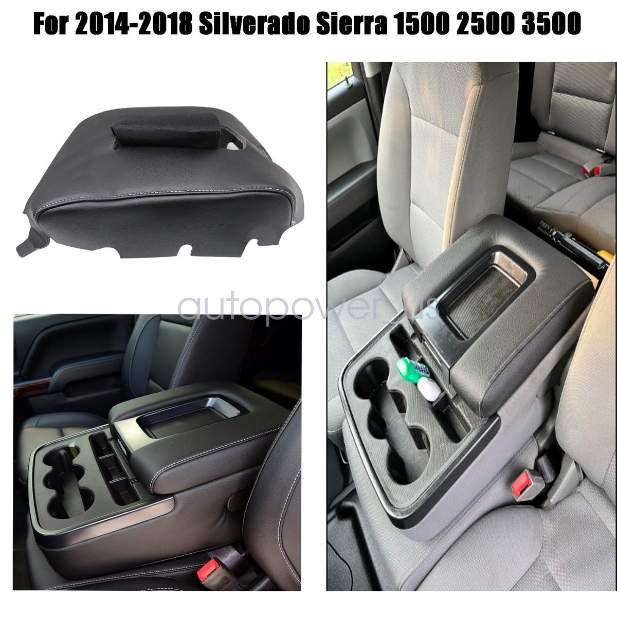 Armrest Lid Cover Console Lid Armrest Cover For Chevy Silverado/GMC Sierra 2014-2018 | Black Leather, Gray Stitching Trunk Lids & Parts For Chevrolet Silverado 1500 - Foto 2