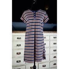 NWT New $65 Madewell Henley Tee Shirt Striped Navy Dress Hemp Cotton Small S
