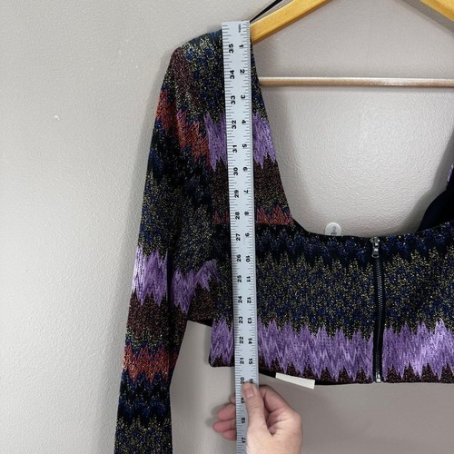 Ramy Brook Metallic Chevron Crop Top Long Sleeve Party Club Glitter Large - Picture 12 of 15