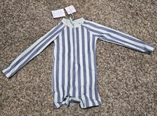 PEHR SWIMWEAR Swim Long Sleeve One-Piece - Cabana Stripe Coast  12-24M. UPF 50+