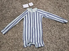 PEHR SWIMWEAR Swim Long Sleeve One-Piece - Cabana Stripe Coast  12-24M. UPF 50+