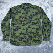 Levis Shirt Men's M Green Brown Camo Long Sleeve Button Up Military Woodland