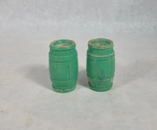 Vintage Green Wood Whiskey Keg Salt and Pepper Shakers With Corks