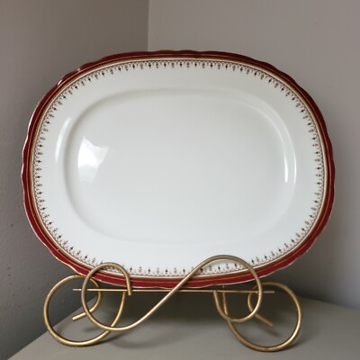 RARE*AYNSLEY DURHAM MAROON~SCALLOPED~LARGE OVAL SERVING PLATTER~BONE CHINA ENGL