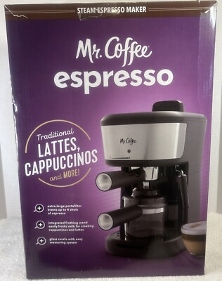 New Mr. Coffee 4-Shot Steam Espresso Cappuccino and Latte Maker - Black/Silver