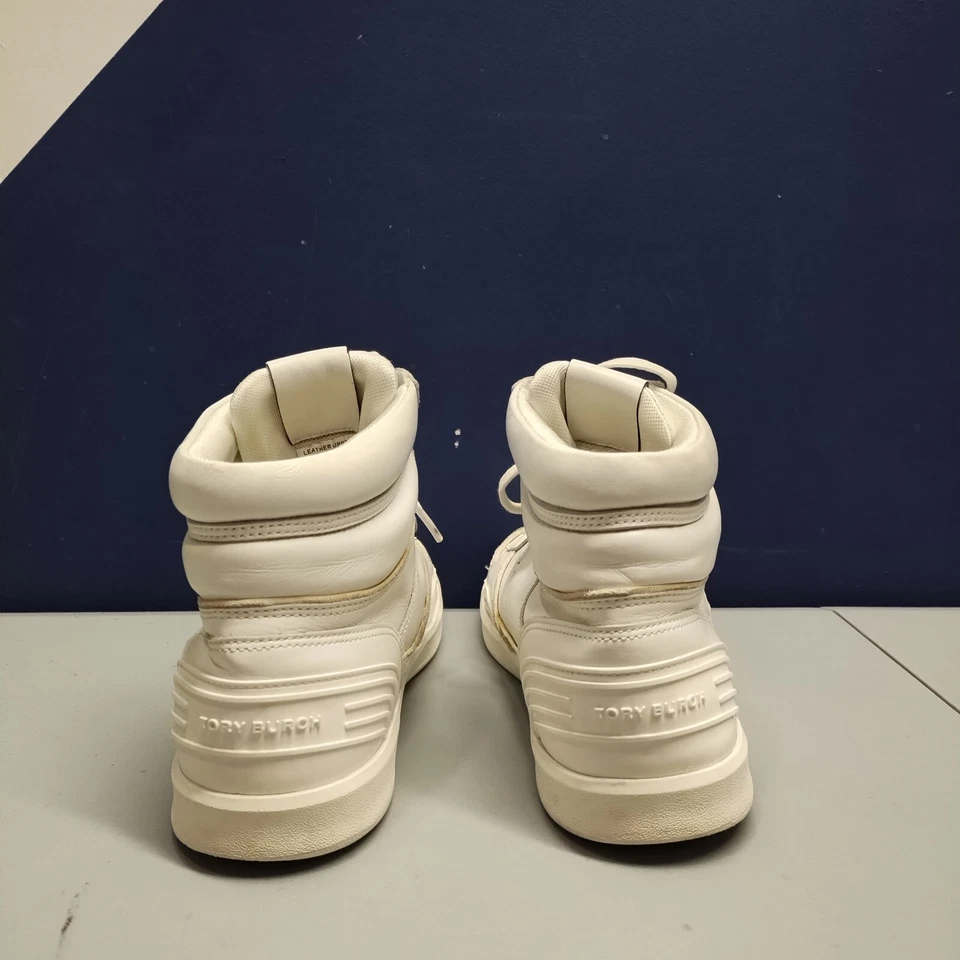 Tory Burch Trébol Zapatillas de Corte Alta para Hombres 8.5 Blanco Tostado Suela de Goma 149936 Foto 4 de 4