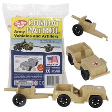 TimMee Processed Plastic TAN Willys Jeep & Artillery Tim Mee Army Men Playset