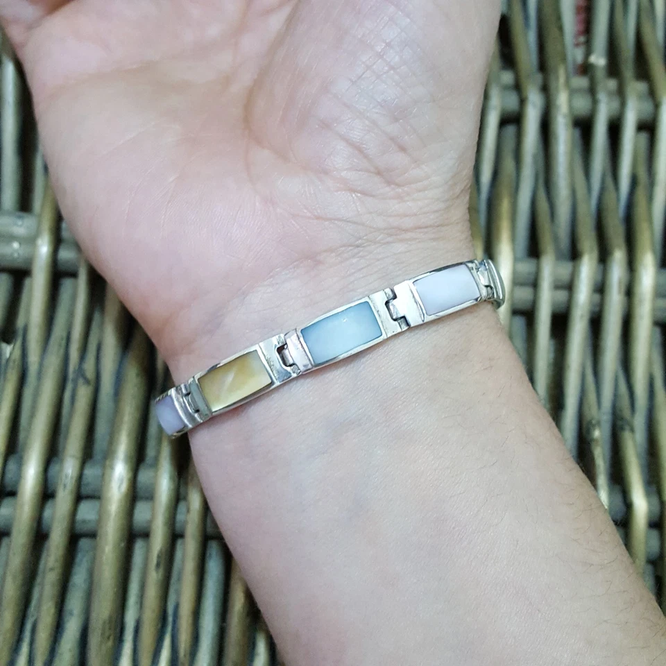 Pulsera Tenis Doblete Madreperla Vintage Plata de Ley 925, Madreperla Foto 3 de 4