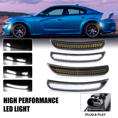 4PCS Dynamic LED Front Rear Bumper Side Marker Light For 2015-2023 Dodge Charger