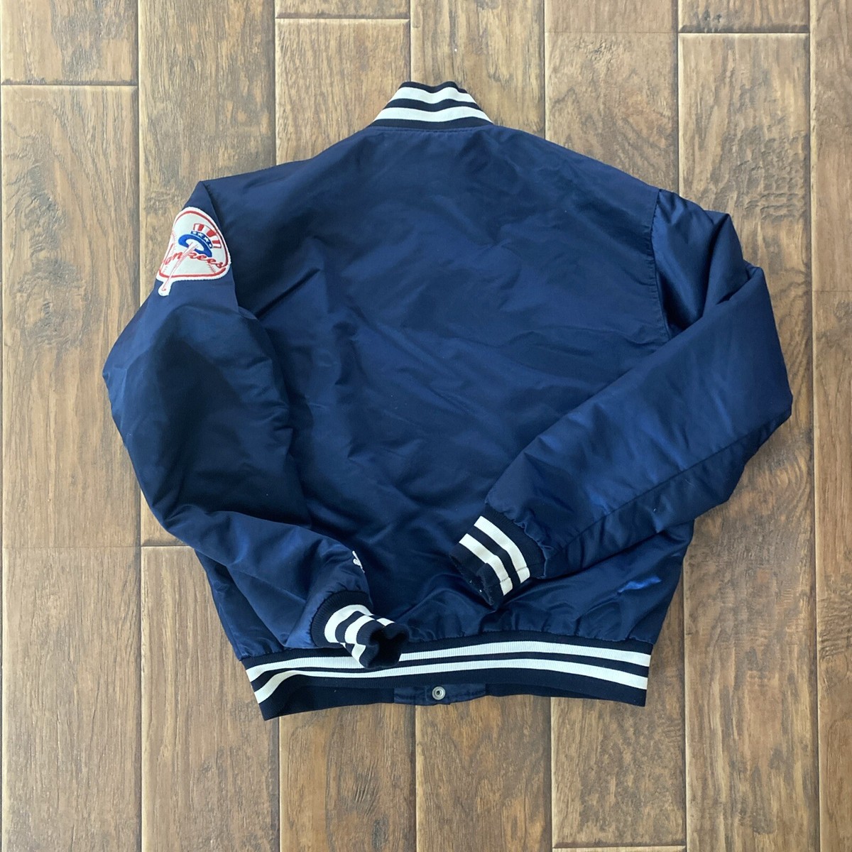 VTG New York Yankees Starter Blue Satin Dugout Jacket MEDIUM NY