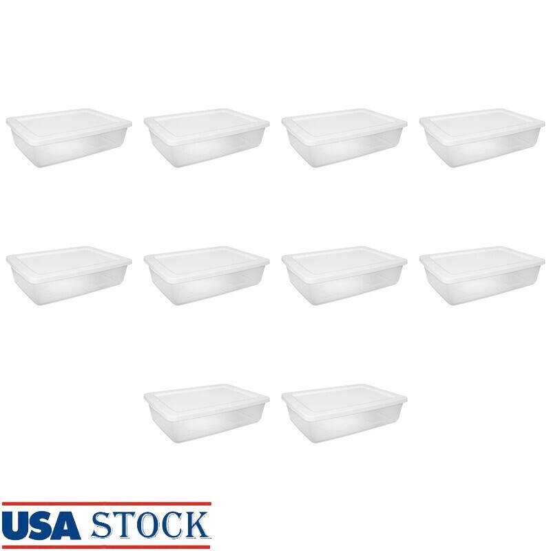 28 Qt Clear White Plastic Storage Box Set of 10 Stackable Organizing Containers