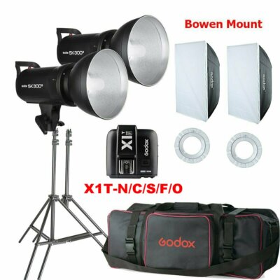 US 600W 2X Godox SK300II 300W 2.4G Studio Flash Strobe Light+CB-05 Bag F Wedding