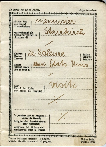 1923 Switzerland Passport with US Visa Stamps & Consulate Receipt Free Shipping - 画像3/16