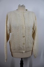 Vtg LL Bean M Ivory Mohair Blend Cable Knit Cardigan Sweater USA Made S984