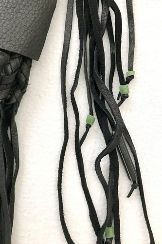 Vintage handmade black leather fringed crossbody with genuine turquoise NEW - Picture 5 of 9