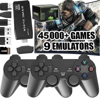 45000+ Retro Videospielkonsole 4K HD TV Spiel Stick 64GB w/2 Wireless Controller