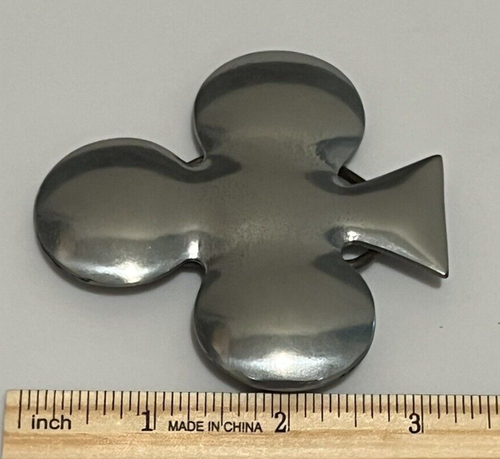 Playing Card Suit Belt Buckle Clover Silver Toned Clover Leaf - Picture 6 of 6