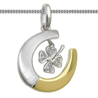 Hufeisen Mit Kleeblatt GlüCks AnhäNger Bicolor Gelbgold Kette Echt Silber 925