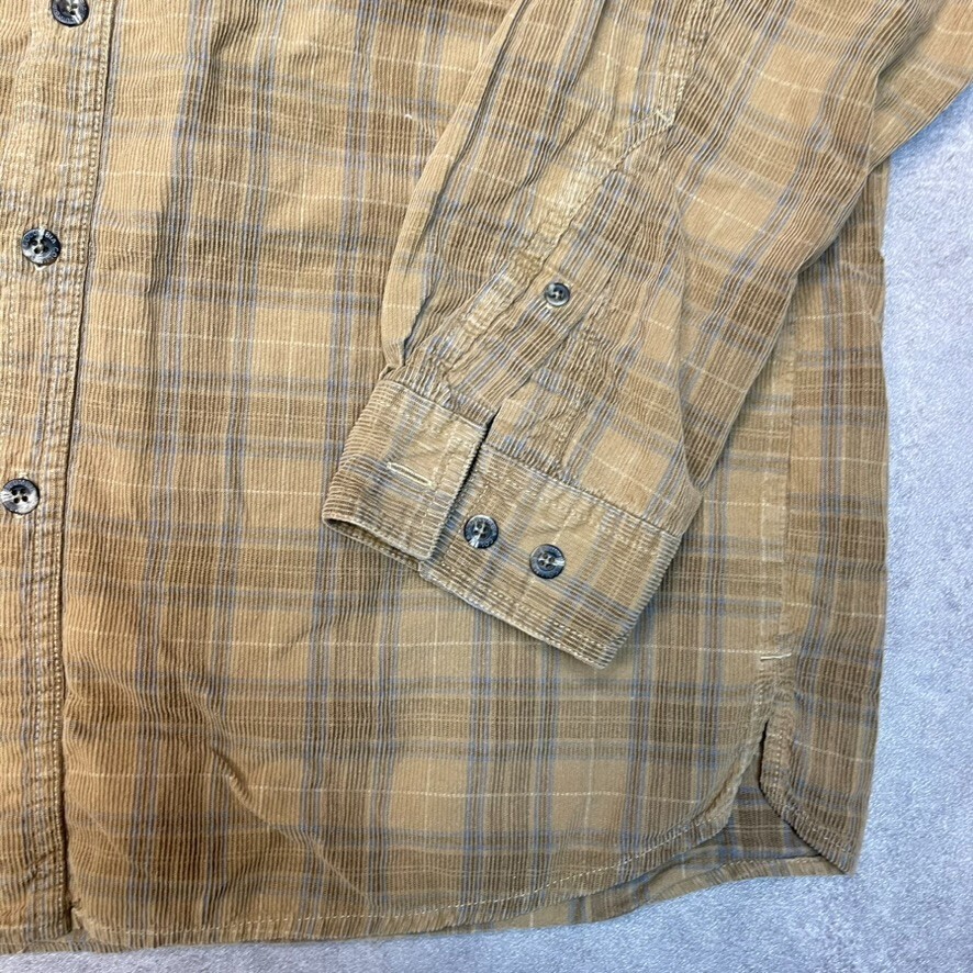 Columbia Corduroy Shirt Mens Medium Checkered 100% Cotton River Lodge, Beige image 6