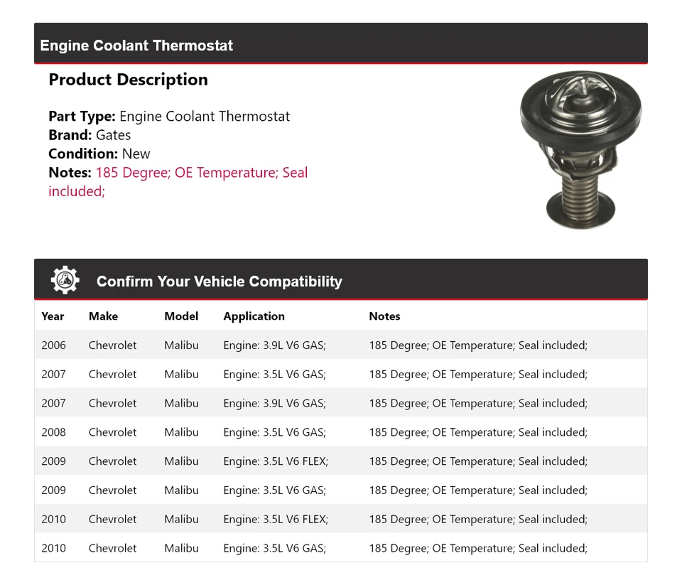 Portões termostato líquido refrigerante motor Chevrolet Malibu 2006-2010 2007 2008 2009 - Imagem 2 de 4