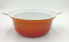 VTG Descoware Casserole Dish FE 18 Cast Iron Enameled Belgium Flame Orange 