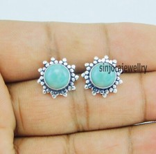 Larimar Gemstone 925 Sterling Silver Jewelry Stud Earrings