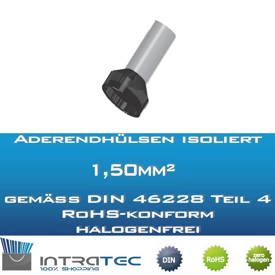  Aderendhülsen isoliert, 1,50mm², Hülsengröße 8,0mm-18,0mm, 100-500Stk, nach DIN - Bild 1 von 1
