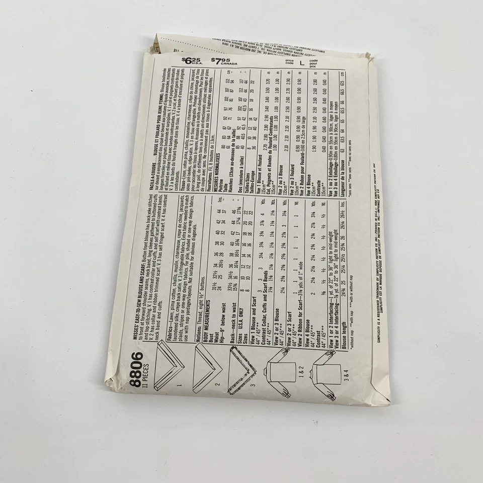 Blusas cachecol femininas vintage anos 1980 simplicidade padrões de costura 8806 tops KK 8-14 - Imagem 3 de 4