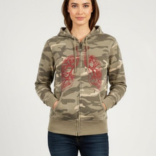 Old Navy Fleece Hoodie Women's Size Medium Green Full-Zip Camouflage Drawstring