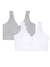 Women's Full Coverage Wireless Cotton Bralette 2 Pack White/Grey Heather XL