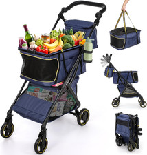 Dyna-Living Collapsible Shopping Cart Adjustable Handle Personal Shopping Cart f