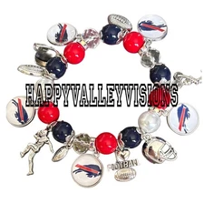Women’s BUFFALO BILLS Football Team Charm Bracelet Metal Glass Charms Stretchy