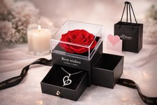 Preserved Eternal Rose Flower Gift Box With Necklace Romantic Gift for Her
