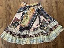 Vintage Christian Lacroix Mixed Print Tiered Ruffle Layered Silk Skirt 28” Waist