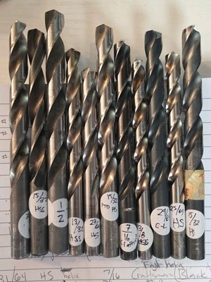 11-Pc Machinist Jobber Drill Bit Lot HSS 3/8'' to 1/2'' - PTD, C-L, Craftsman