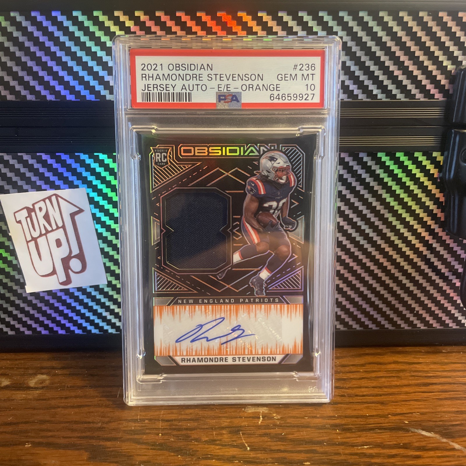 Rhamondre Stevenson Panini Obsidian #236 Jersey Autograph-Electric Etch-Orange