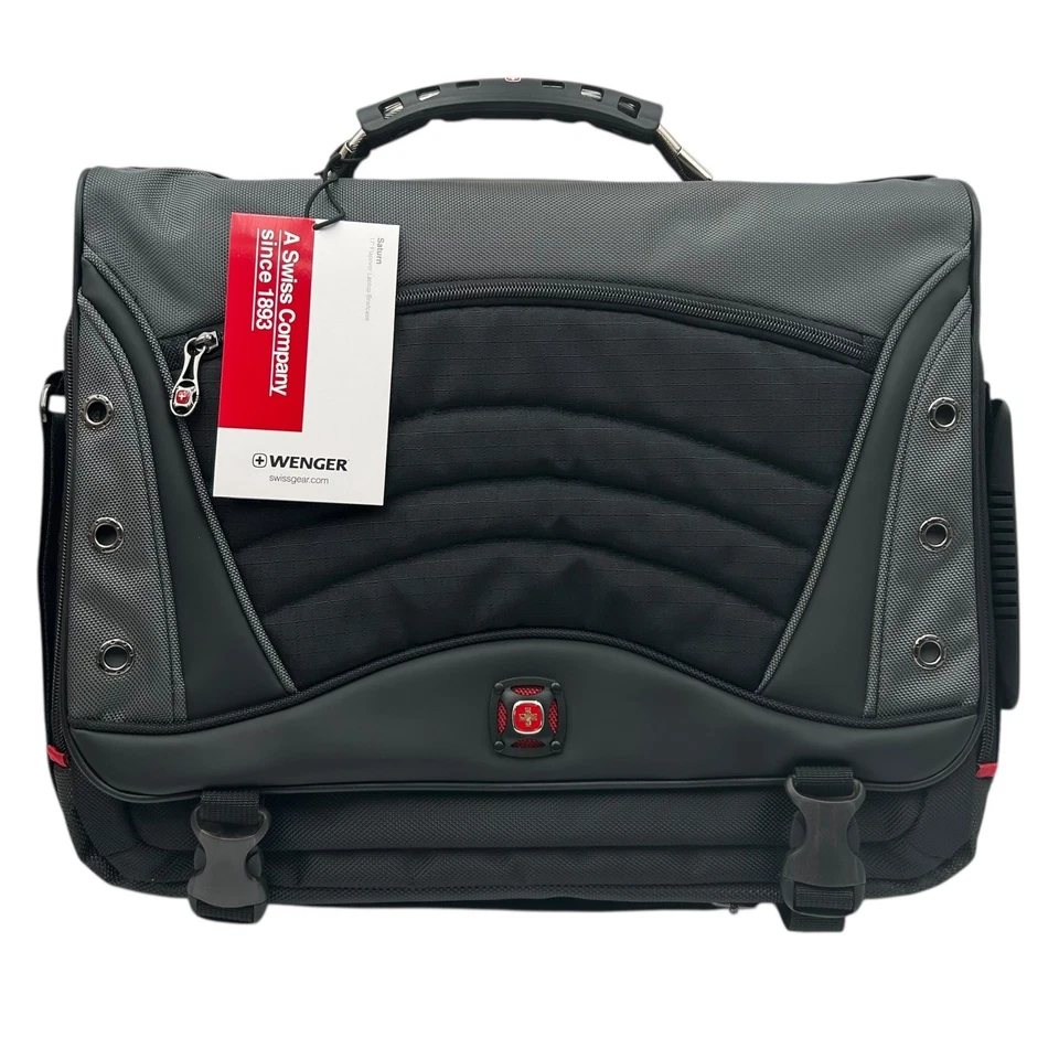 Bolso Mensajero Wenger Saturn Nylon Negro Gris Se Adapta a Laptop 17" Acolchado Talla 17x14x6" Foto 3 de 4