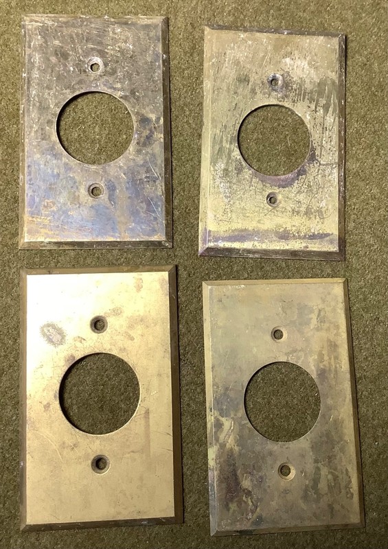 Four Vintage Brass Single Round Hole Outlet Plate Cover