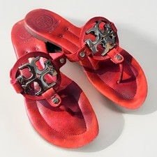Tory Burch Miller Sandals Tory Red Gold Plated Logo Size 7 Resort Beach