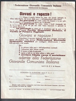 13785 ITALIAN COMMUNIST YOUTH FEDERATION FISHING see mod. custom