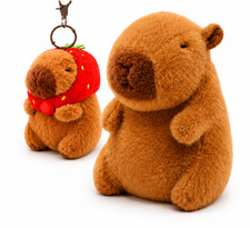 Set of 2 Strawberry Capybara LARGE Small Plush Stuffed Animal Pillow Toy Doll